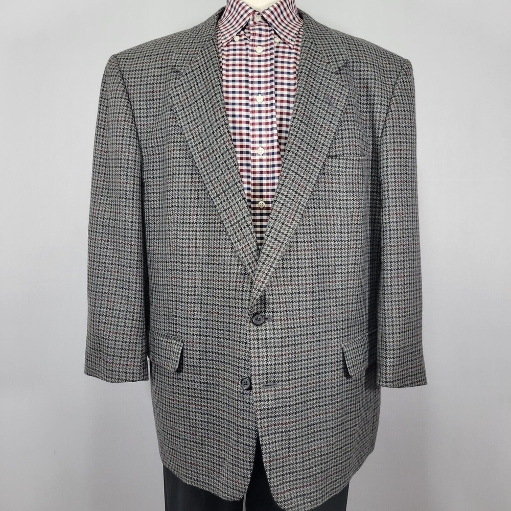 Pierre Balmain Men Sport Coat Blazer Two Button Multi Color Houndstooth Wool 50R